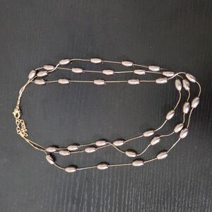 Monet Triple Strand Bead Necklace Gold Tone Chain Statement Jewelry